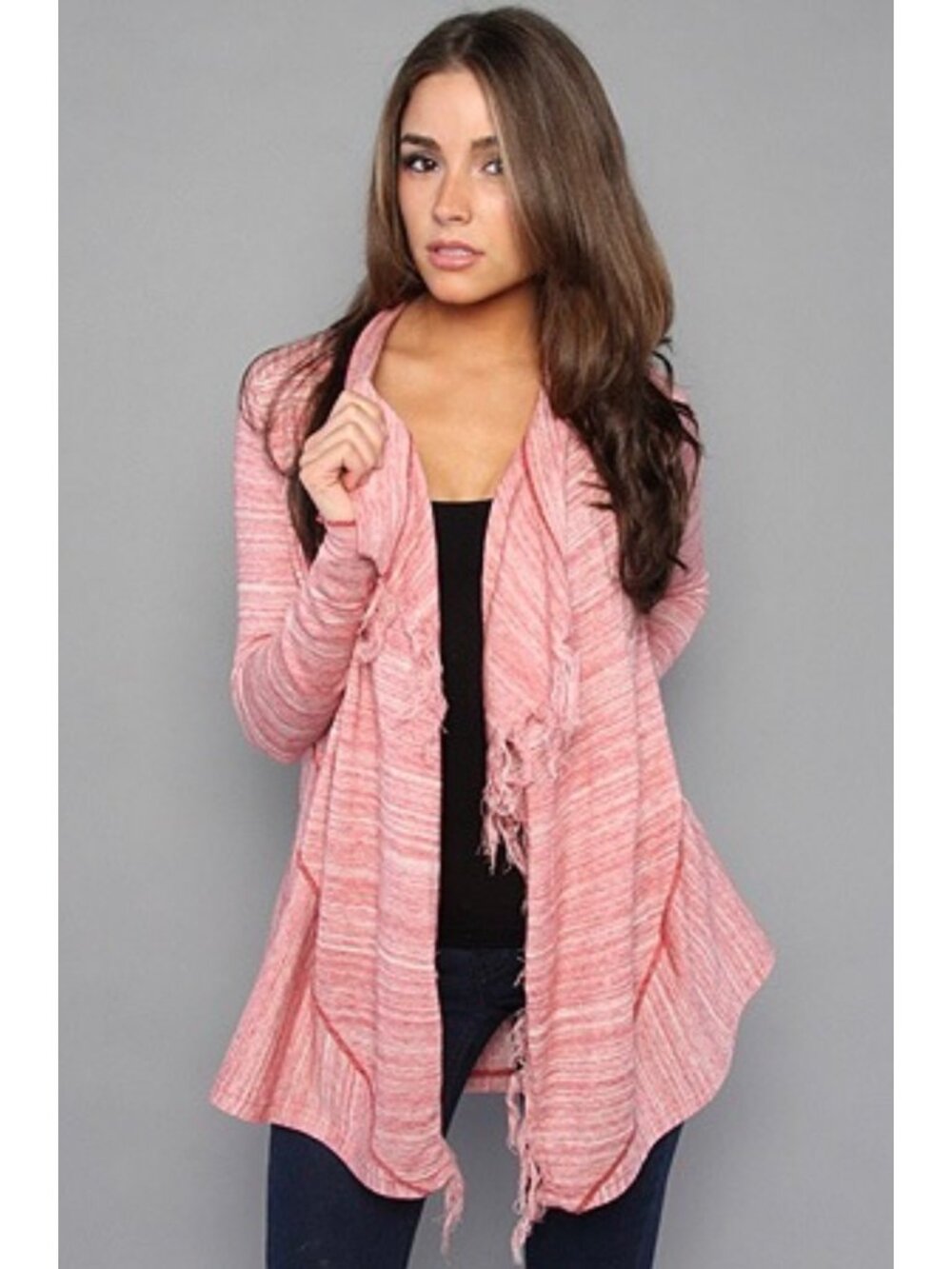 VTG Free People Pink Fringe Bow Back Cardigan | Coquette Coastal Boho Balletcore